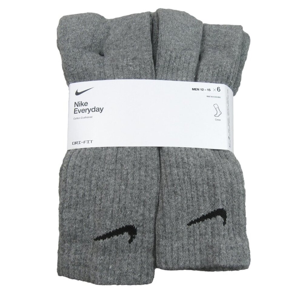 Nike Everyday Cushioned Crew Socks Men's Size 12-15 Grey (6 Pack) NEW